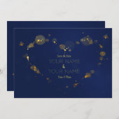 Diepblauw en goud bewaren de Datum Save The Date (Voorkant / Achterkant)