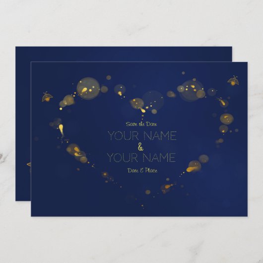 Diepblauw en goud bewaren de Datum Save The Date (Voorkant / Achterkant)