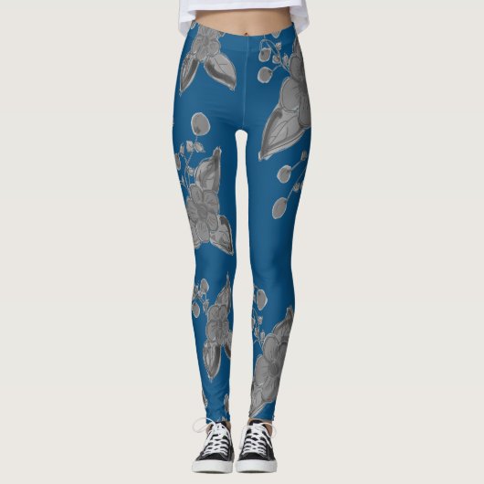 Diepblauw en grijs Stijlvolle Leggings (Voorkant)