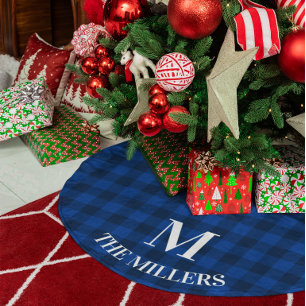 Diepblauw en marineblauw Buffalo geruite familiemo Kerstboom Rok