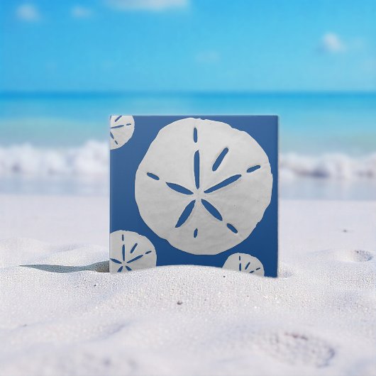 Diepblauw en wit Tropisch strand Sanddollar Tegeltje