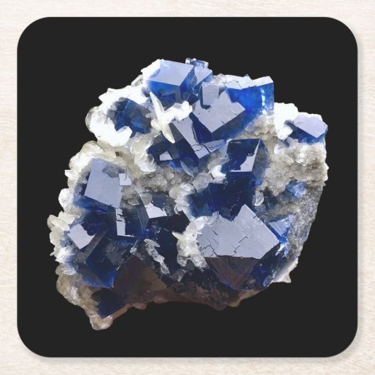 Diepblauw Fluoriet Kristal Calciet Mineraal Kunstw Kartonnen Onderzetters (Voorkant)