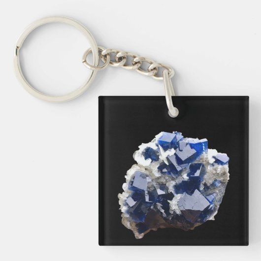 Diepblauw Fluoriet Kristal Schilfer Calciet Minera Sleutelhanger (Voorkant)