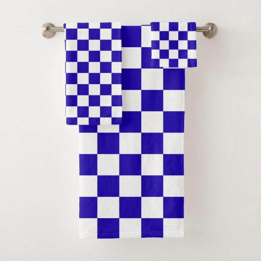 Diepblauw geruit  bad handdoek (Insitu)