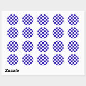 Diepblauw geruit ronde sticker (Vel)