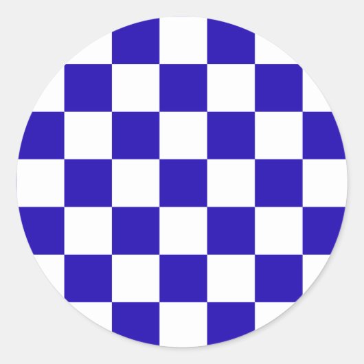 Diepblauw geruit ronde sticker (Voorkant)