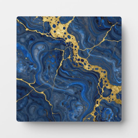 Diepblauw Gouden Aders Abstract Fotoplaat (Voorkant)