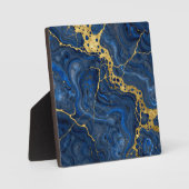 Diepblauw Gouden Aders Abstract Fotoplaat (Voorkant)