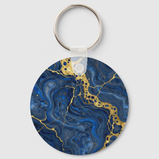 Diepblauw Gouden Aders Abstract Sleutelhanger (Voorkant)