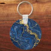 Diepblauw Gouden Aders Abstract Sleutelhanger (Achterkant)