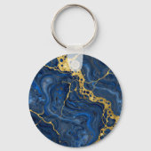 Diepblauw Gouden Aders Abstract Sleutelhanger (Achterkant)