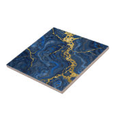 Diepblauw Gouden Aders Abstract Tegeltje (Zijkant)