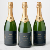 Diepblauw & Gouden Bruiloft | Elegante Aangepaste  Sparkling Wijnetiket (Flessen)