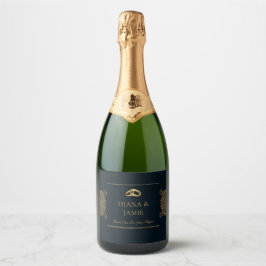 Diepblauw & Gouden Bruiloft | Elegante Aangepaste Sparkling Wijnetiket