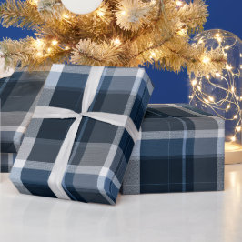 Diepblauw grijs oceaan leisteen plaid patroon cadeaupapier