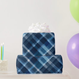 Diepblauw grijs oceaan leisteen plaid patroon cadeaupapier