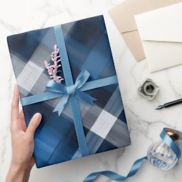 Diepblauw grijs oceaan leisteen plaid patroon cadeaupapier