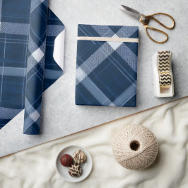 Diepblauw grijs oceaan leisteen plaid patroon cadeaupapier