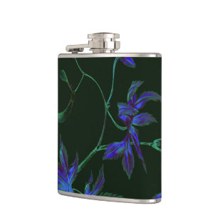 Diepblauw & groen Japans Bloemenfles Heupfles
