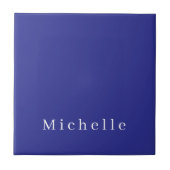 Diepblauw Kleur Plain Moderne Eigen Naam Minimalis Tegeltje (Voorkant)