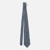 Diepblauw, kobaltblauw, zwart en off-wit scrollpat stropdas (Achterkant)