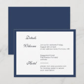 Diepblauw Lijst. Moderne elegante trouwdetails Informatiekaartje (Voorkant / Achterkant)