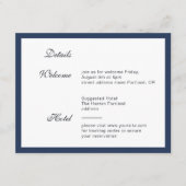 Diepblauw Lijst. Moderne elegante trouwdetails Informatiekaartje (Voorkant)