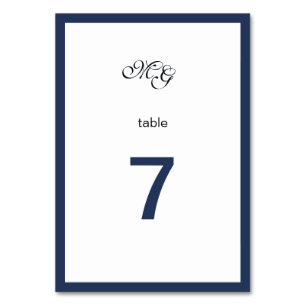 Diepblauw Lijst. Moderne stijlvolle trouwtafel Num Kaart