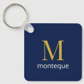 Diepblauw luxe aangepast monogramcadeau voor haar sleutelhanger (Voorkant)