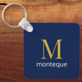 Diepblauw luxe aangepast monogramcadeau voor haar sleutelhanger (Voorkant)