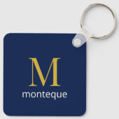 Diepblauw luxe aangepast monogramcadeau voor haar sleutelhanger (Achterkant)