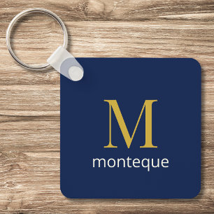 Diepblauw luxe aangepast monogramcadeau voor haar sleutelhanger