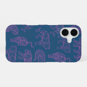 Diepblauw met Roze Tijgers iPhone 16 Hoesje (Achterkant horizontaal)