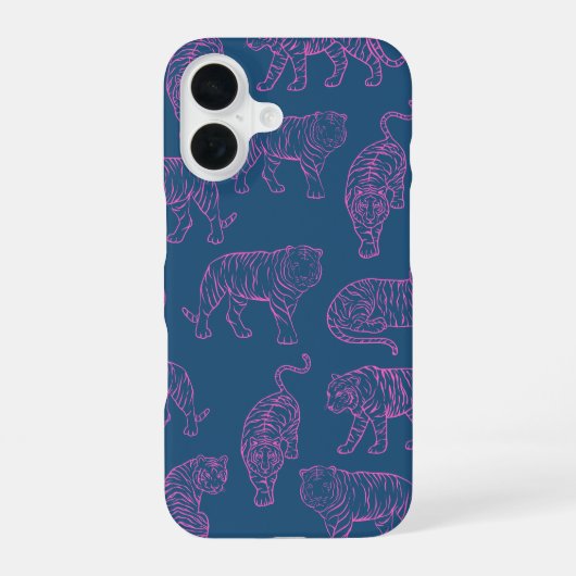 Diepblauw met Roze Tijgers iPhone 16 Hoesje (Achterkant)
