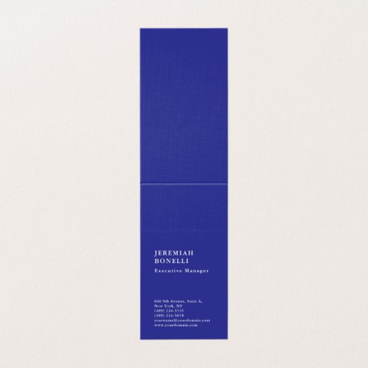 Diepblauw minimalistisch modern premium linnen visitekaartje (Buitenkant ongevouwen)