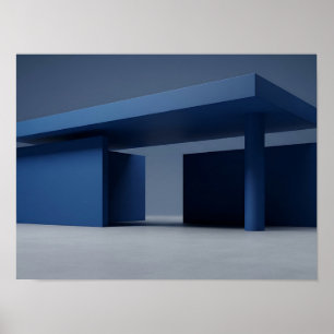 Diepblauw modernistisch paviljoen Architecturale w Poster