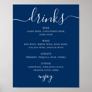 Diepblauw Navy Trouwdranken Nautilus Bar Menu Poster