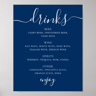 Diepblauw Navy Trouwdranken | Nautilus Bar Menu Poster