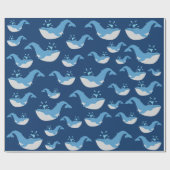 Diepblauw Oceaanwalvispatroon Cadeaupapier (Vlak)
