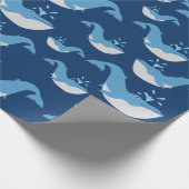 Diepblauw Oceaanwalvispatroon Cadeaupapier (Hoek)