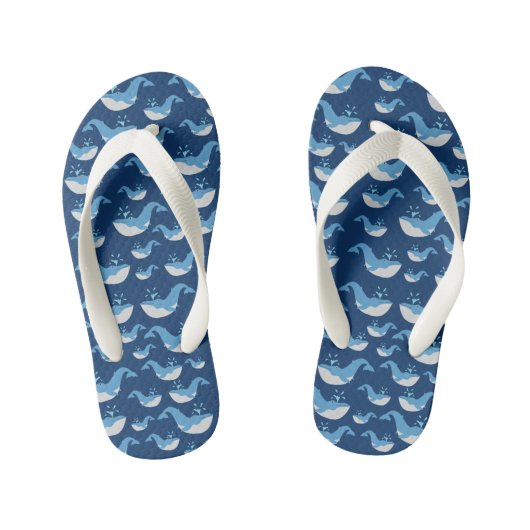 Diepblauw oceaanwalvispatroon kinder teenslippers (Voetbed)