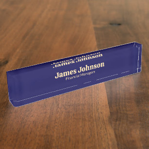 Diepblauw Retro Bold Serif Bureaunaambord Naambordje