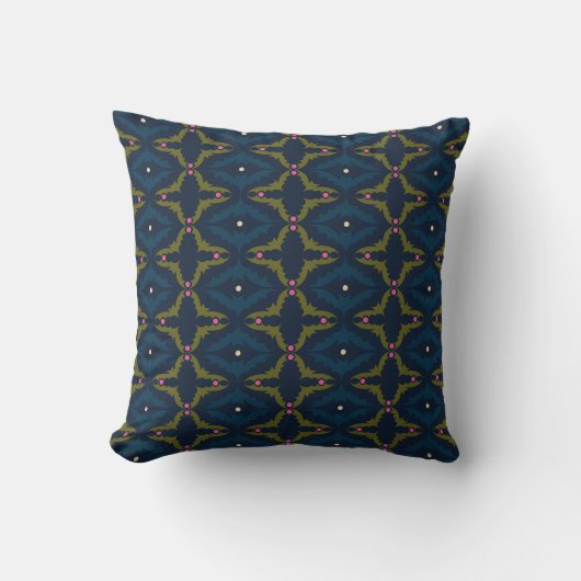 Diepblauw Retro Vintage Patroon  Kussen (Voorkant)