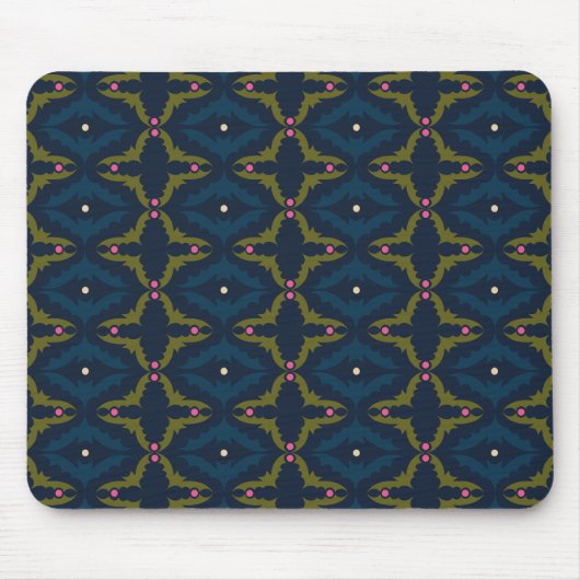 Diepblauw Retro Vintage Patroon Muismat (Voorkant)