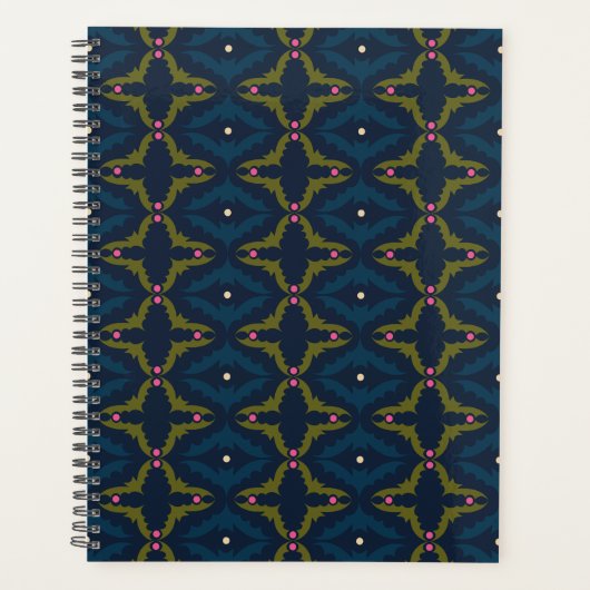 Diepblauw Retro Vintage Patroon Planner (Voorkant)