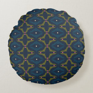Diepblauw Retro Vintage Patroon Rond Kussen