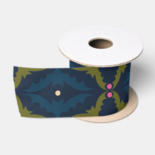 Diepblauw Retro Vintage Patroon Satijnen Lint
