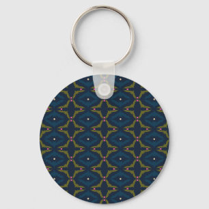 Diepblauw Retro Vintage Patroon Sleutelhanger