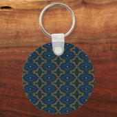 Diepblauw Retro Vintage Patroon Sleutelhanger (Voorkant)