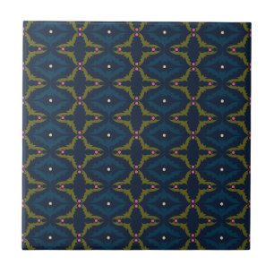 Diepblauw Retro Vintage Patroon Tegeltje